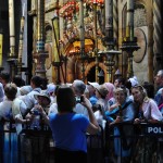 Pilgrims wait before entering the Chapel (the Edicule) where the tomb of Jesus is